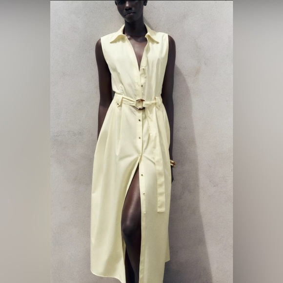 NWT ZARA BELTED POPLIN MIDI DRESS SIZE S - Picture 3 of 10